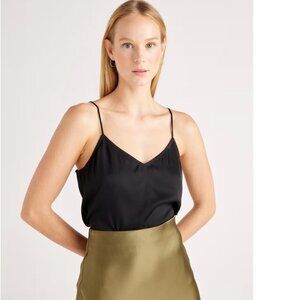 Washable Stretch Silk V-Neck Cami in Black - Size Large